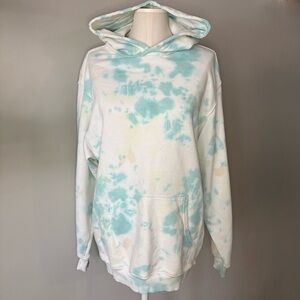 Aerie Women's Small Tie-Dye Distressed Hoodie - Blue and Cream OVERSIZED FIT